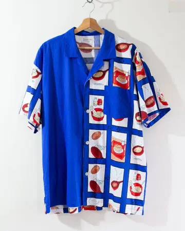 팬케이크 패턴 반팔 셔츠 파랑