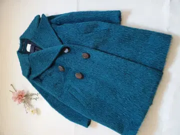 BY MALENE BIRGER 모헤어 더블 샤기 코트 짙은 녹색 34