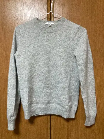 유니클로 여성용 캐시미어 100% 스웨터 긴팔 그레이 크루넥