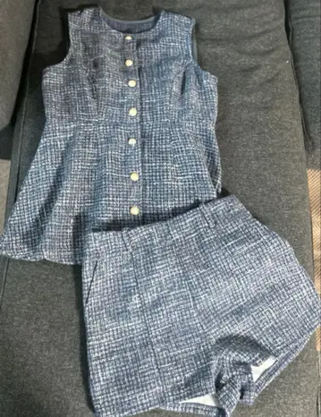 clear 프론트 버튼 트위드 튜닉 & 숏팬츠 셋업 M