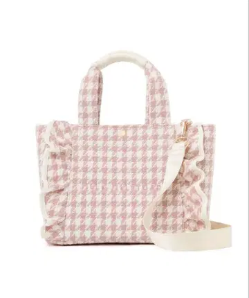 택 포함 새상품 질 바이 질 스튜어트 치도리 트위드 프릴 토트 핑크