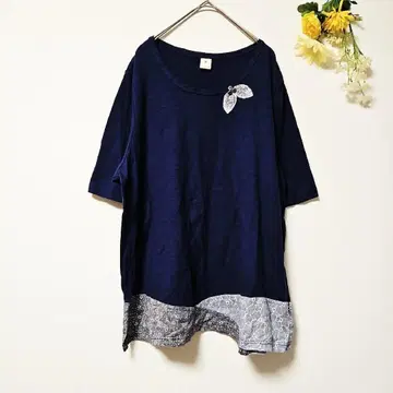 새상품급 [financier] 피낭시에 반소매 티셔츠 꽃무늬 (LL)