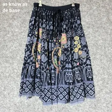 as know as de base 꽃무늬 자수 플레어 스커트 네이비