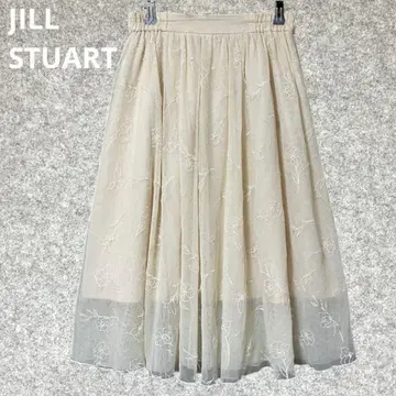 JILL STUART 아이보리 꽃무늬 자수 플레어 스커트