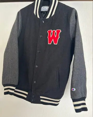 Champion 바시티 자켓 L 사이즈 W 자수 블랙 그레이