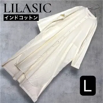 [ 새상품급 ] 리라시크 / 아이보리 인도 코튼 노카라 셔츠 원피스 L