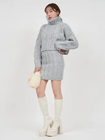 ROYALPARTY 오프 터틀 케이블 니트 셋업