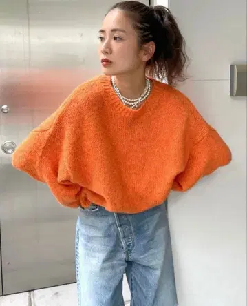 Ungrid 컬러 모헤어 혼방 루즈 니트 오렌지