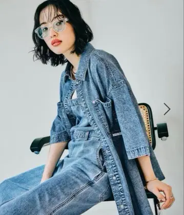 LEPSIM BIG 데님 5부 소매 셔츠 튜닉