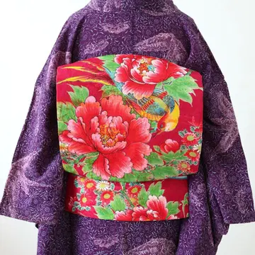 모란과 새의 앤티크 나고야 오비