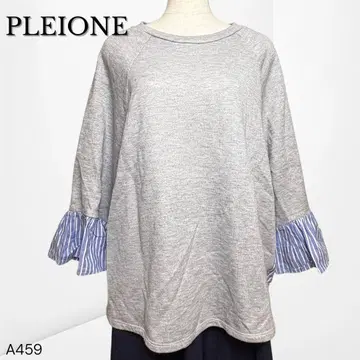 [플레이온] 이소재 절개 맨투맨 블라우스 스트라이프 소매 L