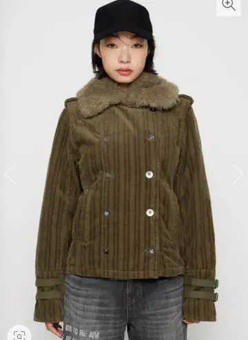 스트라이프 패턴 퍼 자켓