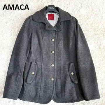 아마카 니트 자켓 울 은색 버튼 40