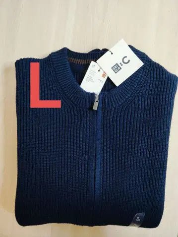 새상품 유니클로C 크루넥 풀 집업 가디건 네이비 L 사이즈