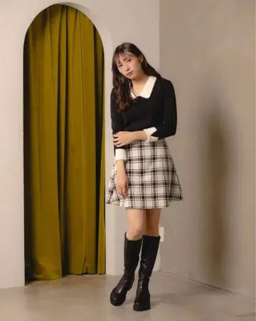 안미르 An MILLE 트위드 체크 미니 sk 스커트 화이트