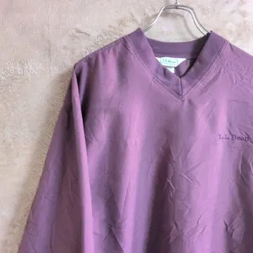 레어 LLBean 나일론 풀오버 v넥 보라색 퍼플 자수