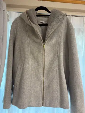 여성용 후드 부착 그레이 코트 4L