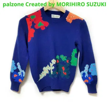 [ palzone Created ] 추상 꽃무늬 스웨터 니트 블루