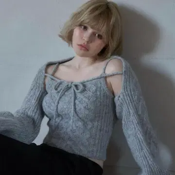 andmary Heart cable knit set gray