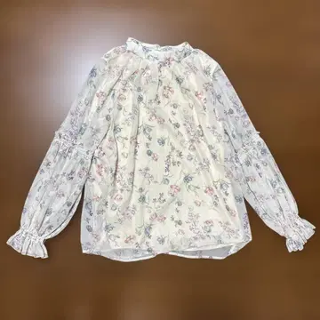 로즈 티아라 꽃무늬 프릴 긴팔 블라우스