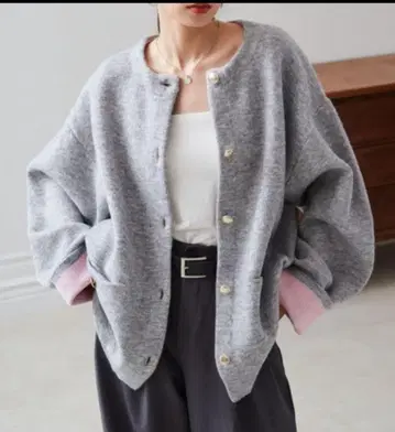 Ranan 골드 버튼 배색 니트 가디건