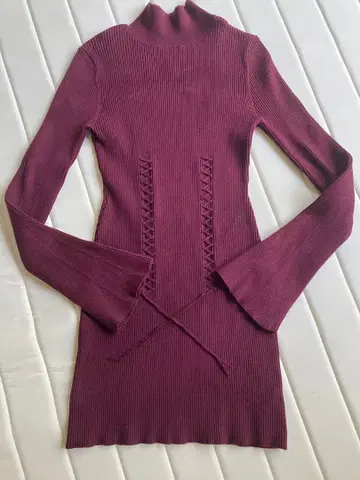 아메리빈티지 버건디 리브 니트 하이넥 긴팔 Ameri