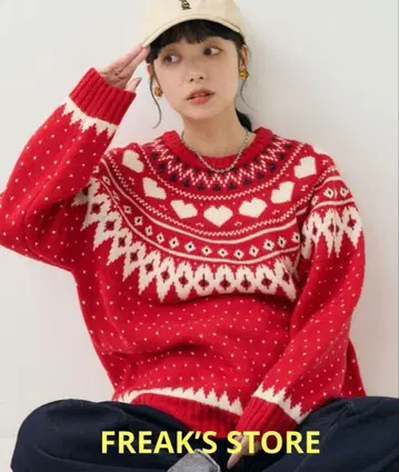 프릭스스토어 구인 하트 무늬 페어아일 풀오버 니트 레트