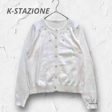 Y4836*케이스 타지오네 긴팔 가디건 꽃 모티브 펄 비쥬 M