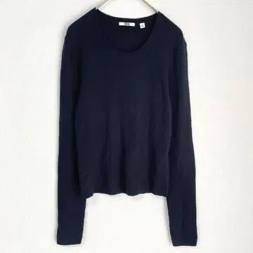 유니클로 크루넥 리브 니트 다크 네이비 여성용 L 긴팔