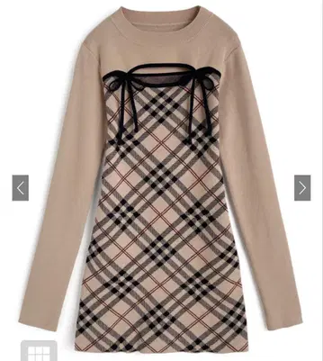 GRL 체크 무늬 프론트 오픈 리본 니트 미니 원피스[ru1372]
