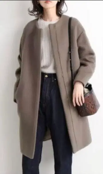 이에나 IENA 36 램스울 노카라 롱 코트 일본제 그레이