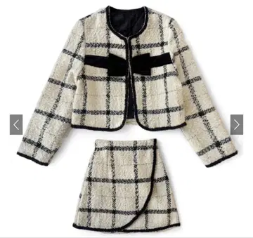 GRL 트위드 체크 무늬 리본 자켓 x 미니 스커트 셋업[gn556]