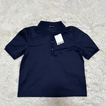 택 포함 새상품 ZARA 자라 반팔 피케 셔츠 상의 네이비