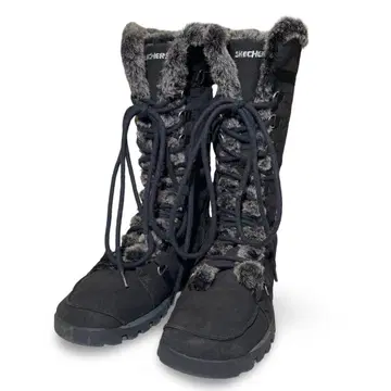 SKECHERS 블랙 퍼 롱 부츠 Y2K