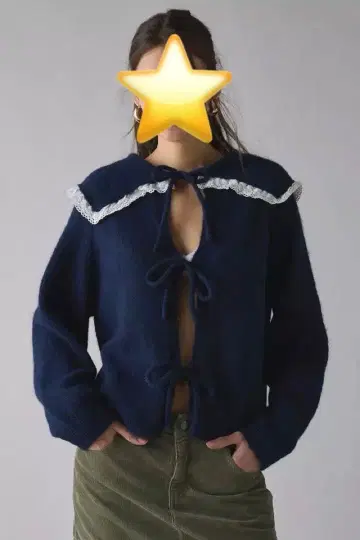 화려한 세일러 카라 타이 프론트 오버 사이즈 가디건