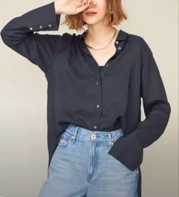 [ 미사용 새상품 ] 완판템 conte 큐프라 실크 셔츠 네이비