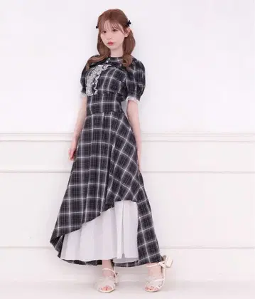 아지메 롱 스커트 체크 apres jour 하이웨스트 플레어