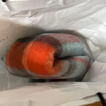 오렌지 그레이 체크 머플러