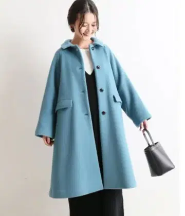 SLOBE IENA 카라 부착 래글런 A라인 코트 울 파랑 38