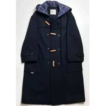 90s [새상품급] 마드모아젤 논논/롱 더플 코트/체크 무늬 절개/블랙