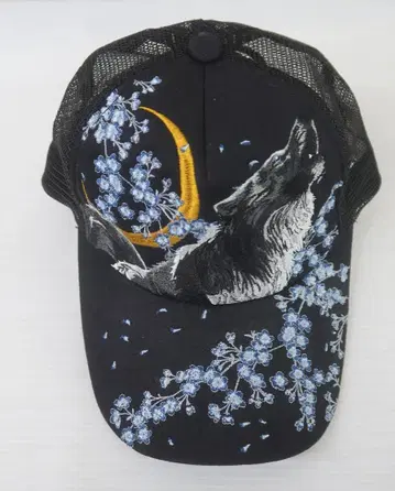 미사용 카라쿠리타마시 202880 늑대 자수 일본풍 패턴 캡