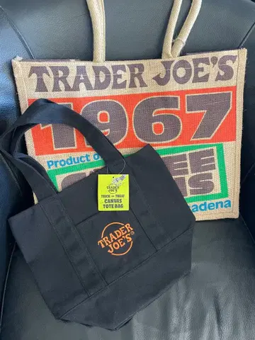 트레이더 조스 린넨 에코백 커피 패턴 & 미니 토트백 블랙 세트 미사용품