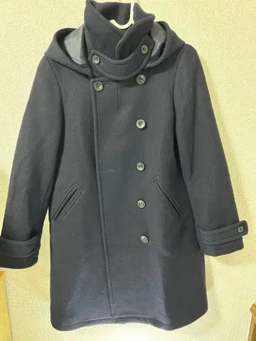 어반 리서치 도어즈 블랙 후드 부착 더블 브레스트 코트