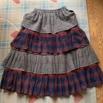 핑크하우스 오리지널 체크 3단 프릴 롱 스커트