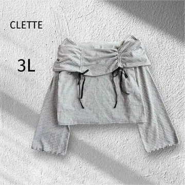 쿠레트 오프숄더 긴팔 리본 빅 사이즈 체크 무늬 그레이 3L