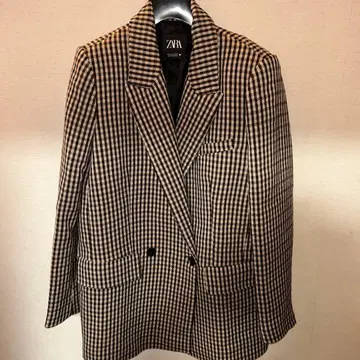 ZARA 체크 무늬 더블 브레스트 자켓 M