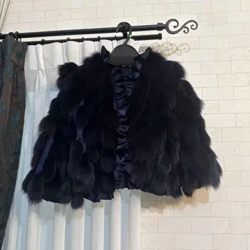 Sov. 다크 네이비 퍼 프릴 케이프