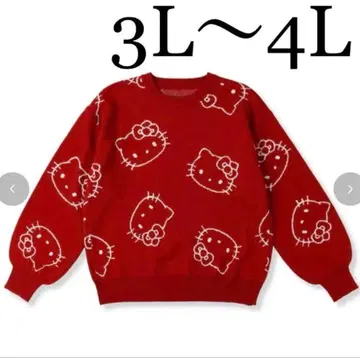 산리오 아베일 Hello Kitty 올 패턴 니트 스웨터 레드 빨간색