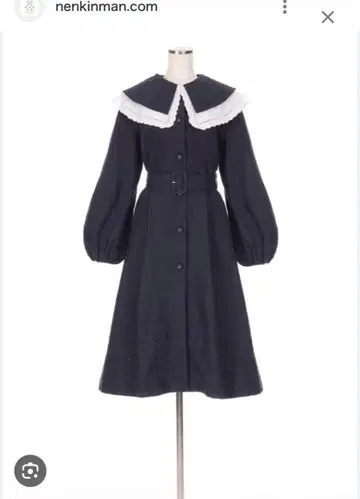 프릴 달린 옷깃 네이비 원피스