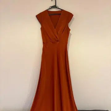 오렌지 V넥 롱 드레스